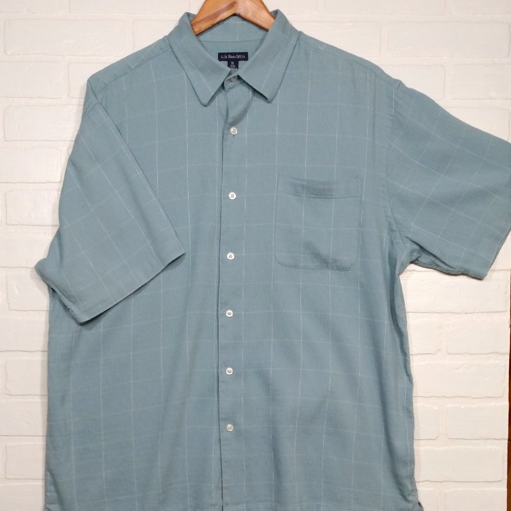 G.H. Bass men's aqua tropical casual short sleeve button shirt. Rayon cotton XL